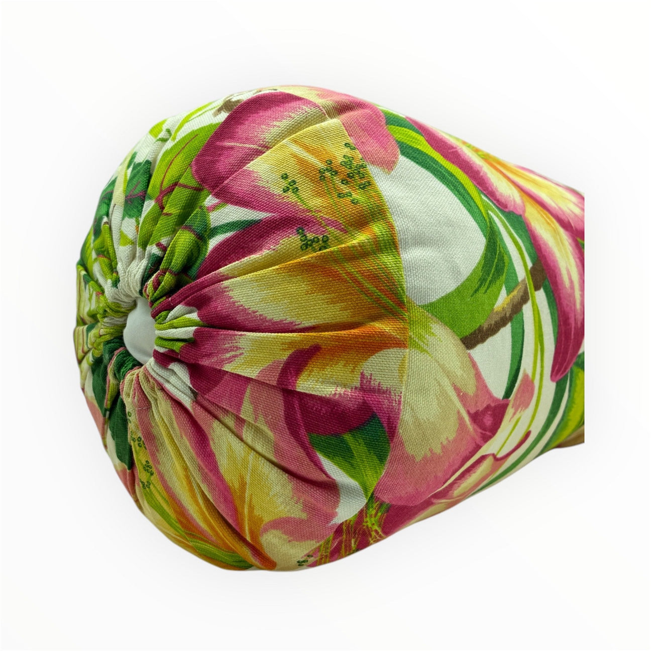 Floral-patterned pillow with vibrant colors.