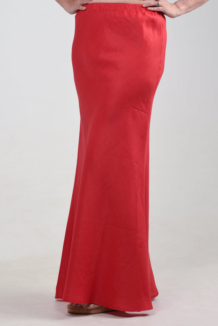 Elegant red maxi skirt displayed on a model