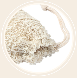 Exfoliating cotton mesh pouch with drawstring for wooden soap dish, quick drying and rich lather holder