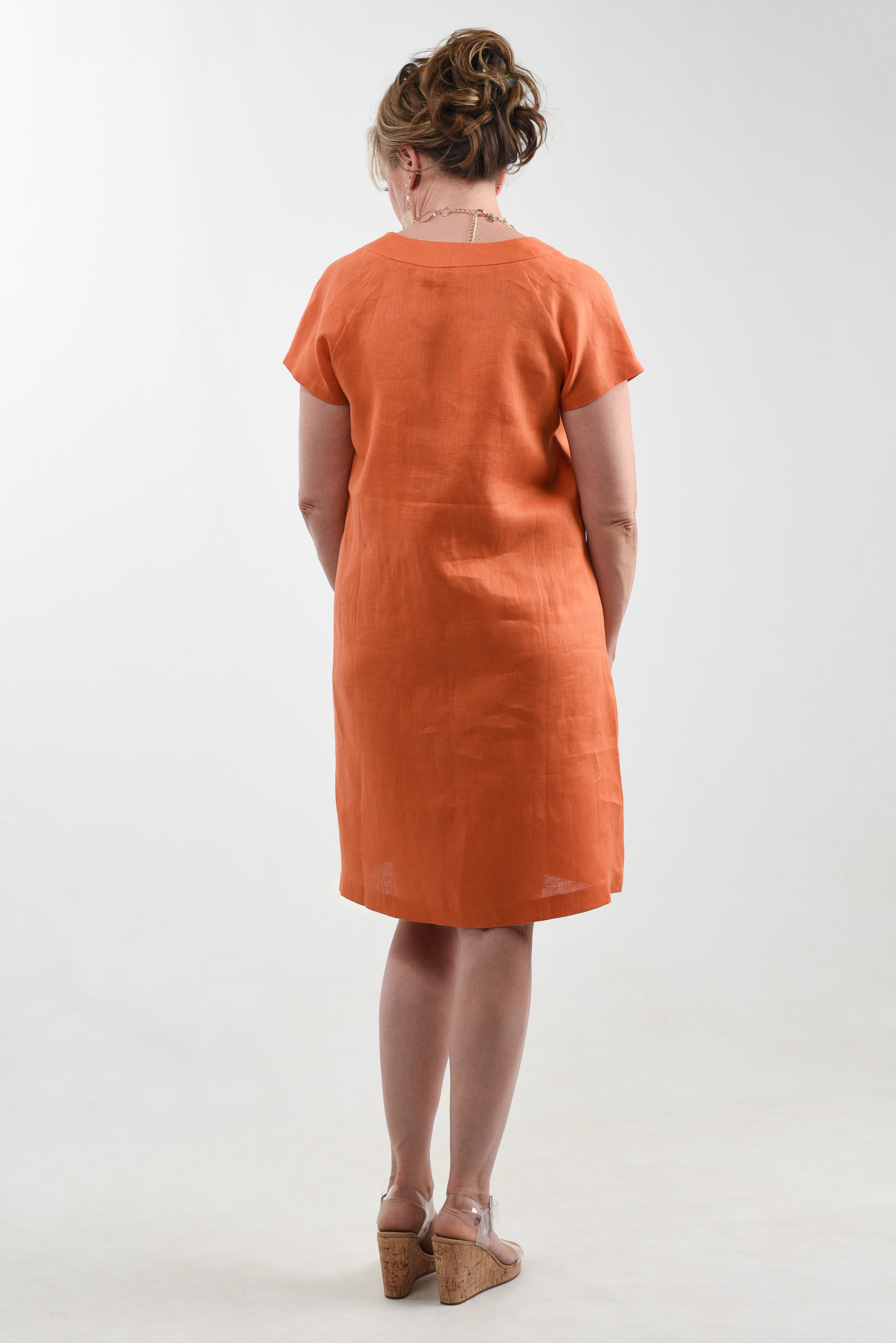Linen Pleated Sleeves Dress