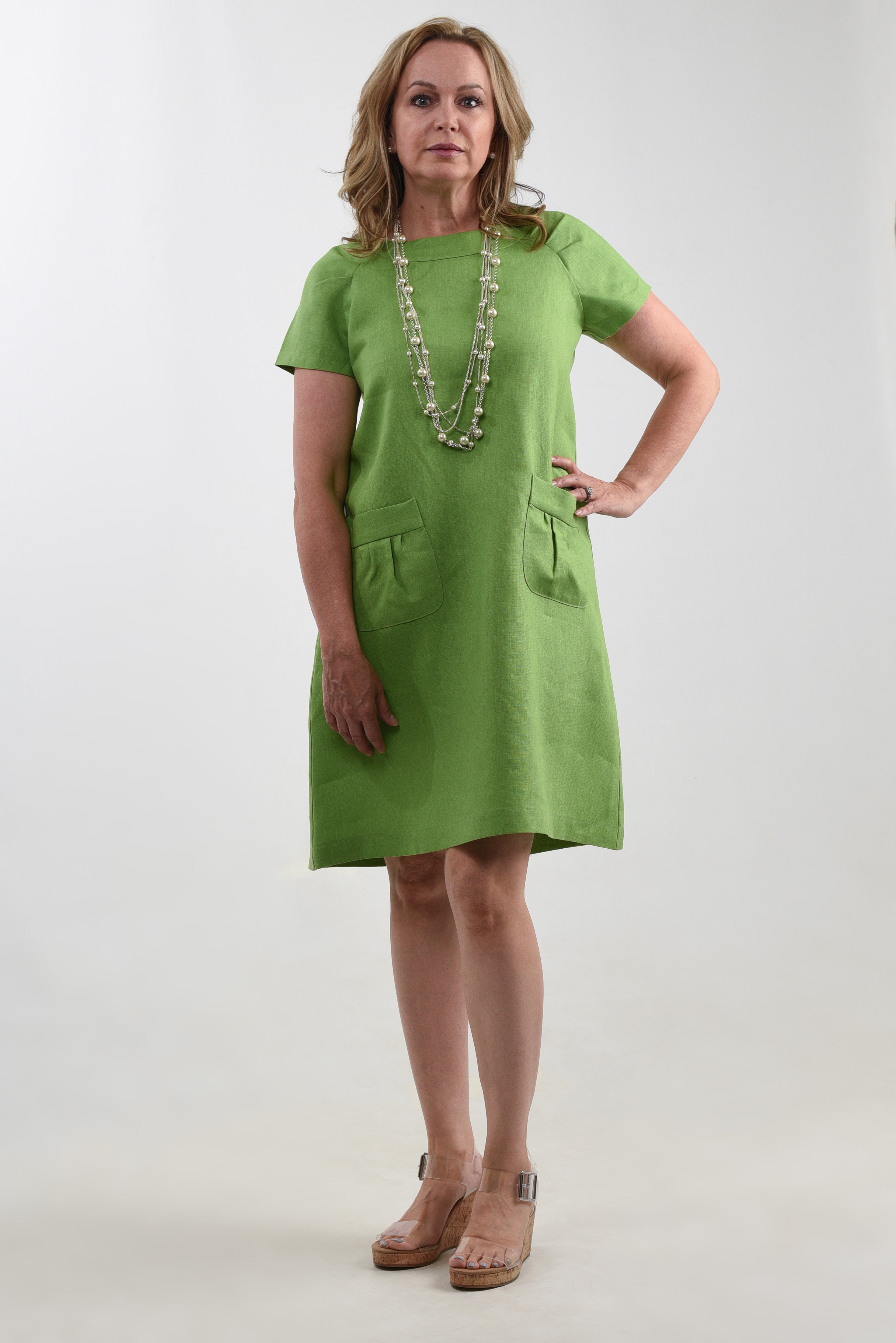 Linen Pleated Sleeves Dress