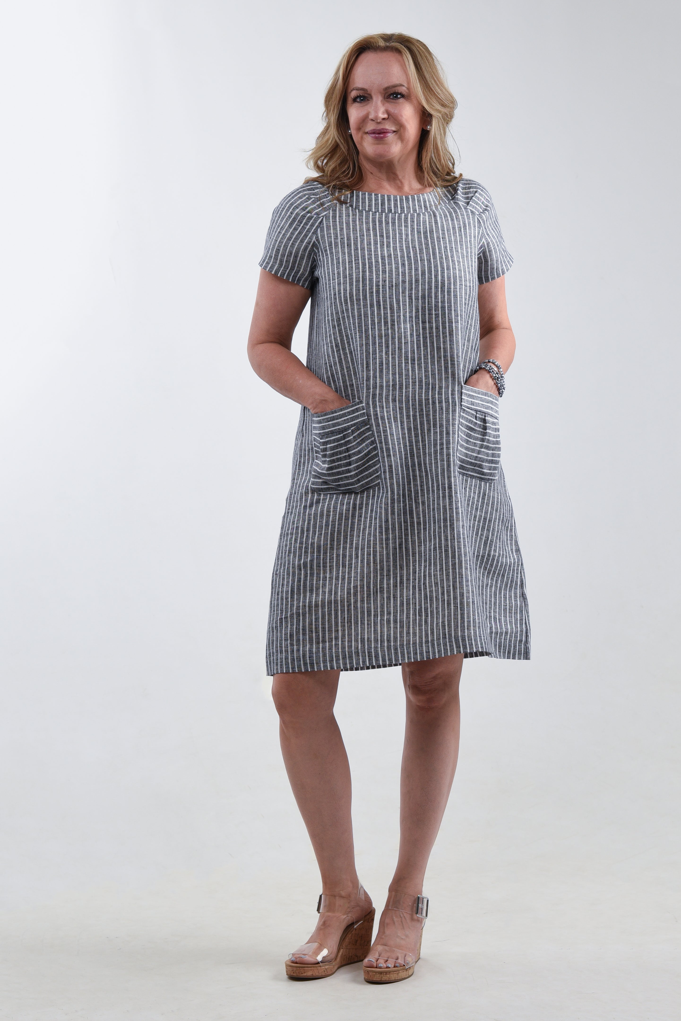 Linen Pleated Sleeves Dress