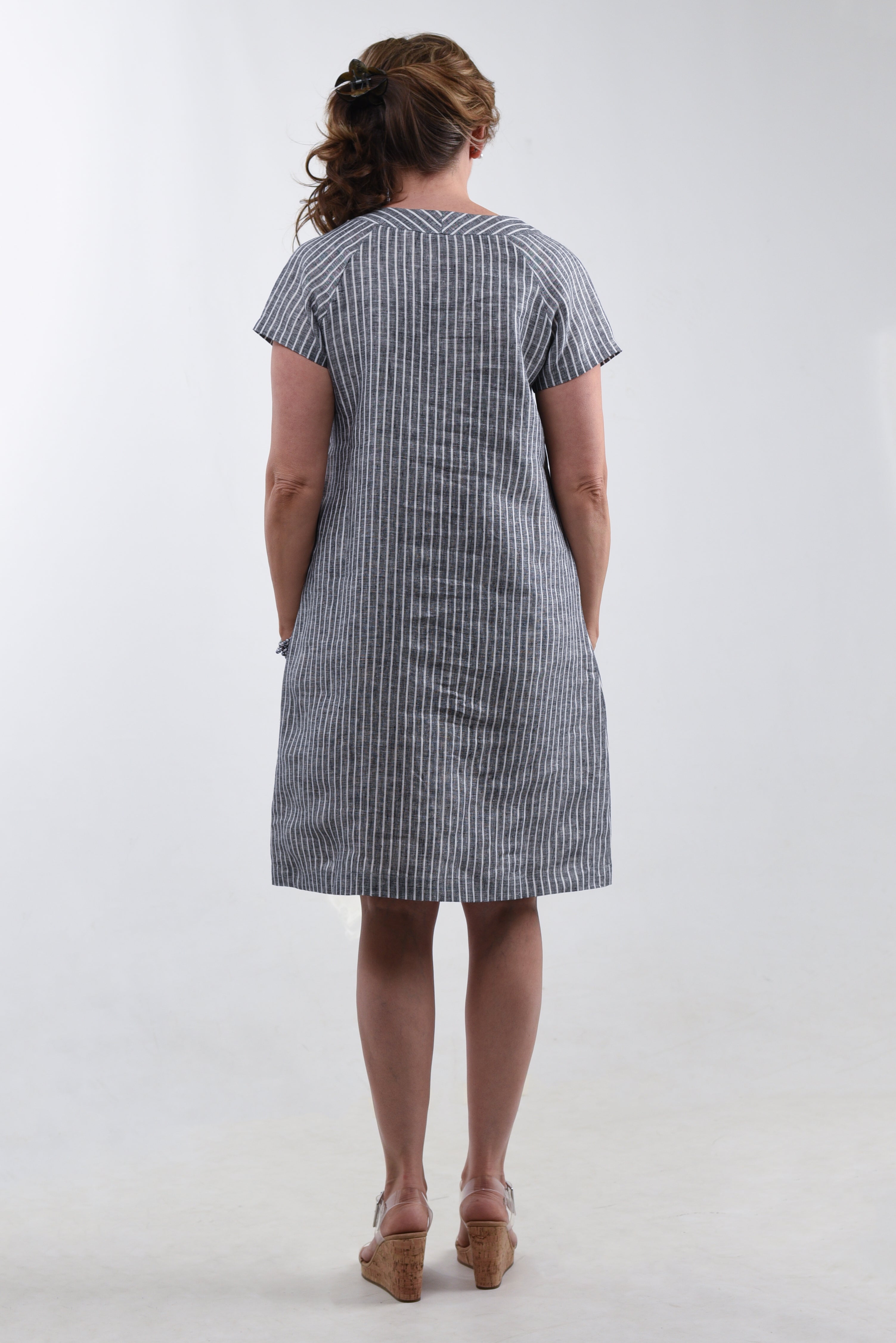 Linen Pleated Sleeves Dress